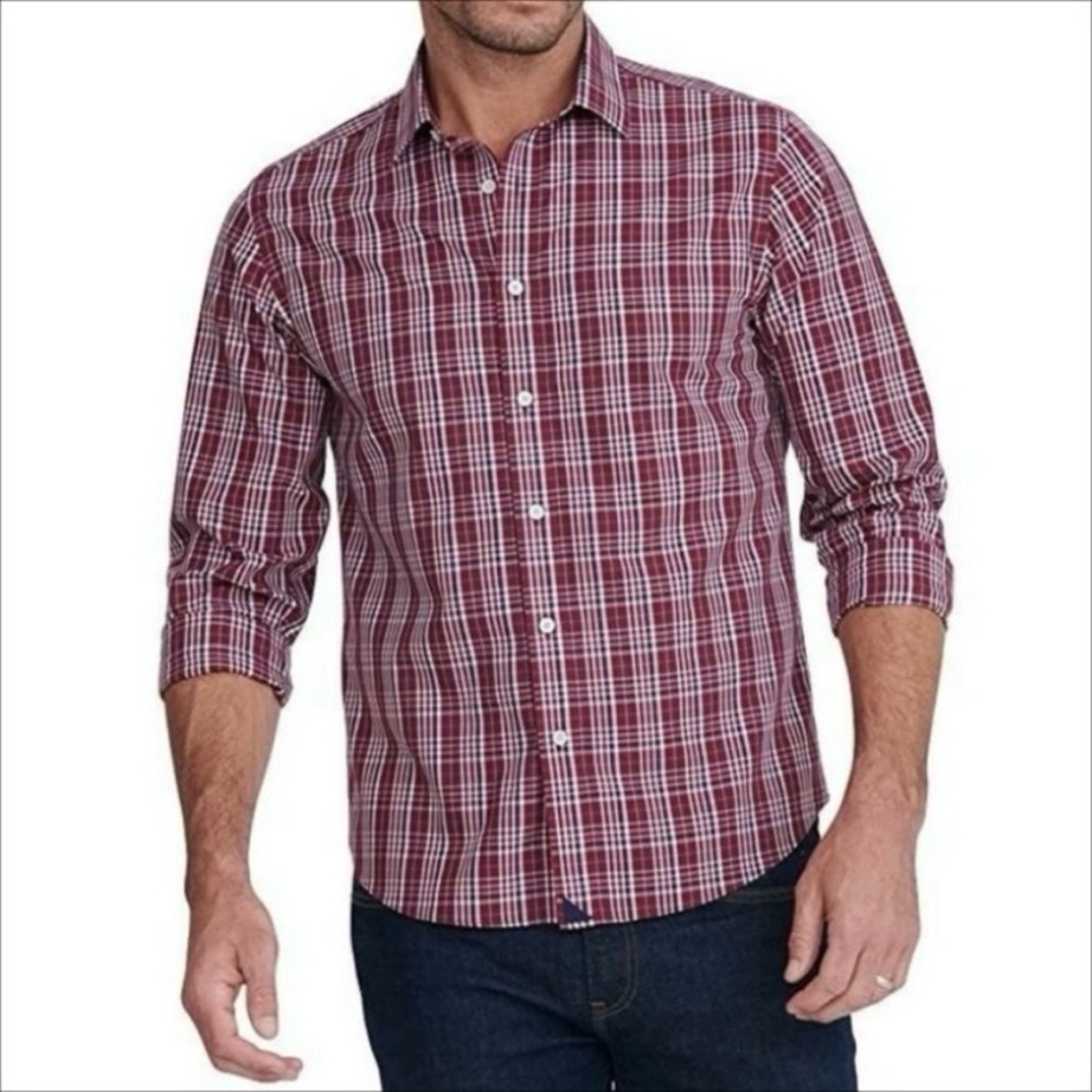 Untuckit Chevalier WF Red Plaid‎ Button Front Long Sleeve Cotton Shirt XXL